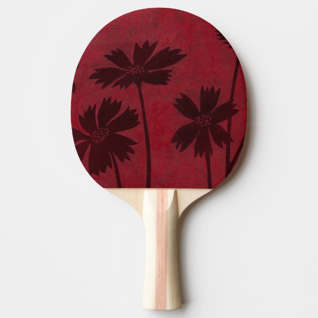 Flowerhead Silhouettes on Crimson Background Ping Pong Paddle (Front)