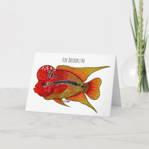 Flowerhorn cichlid fish cartoon illustration card
