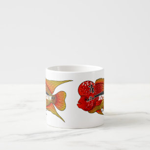 Flowerhorn cichlid fish cartoon illustration espresso cup