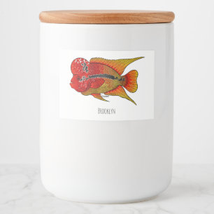 Flowerhorn cichlid fish cartoon illustration food label