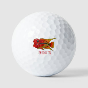 Flowerhorn cichlid fish cartoon illustration golf balls