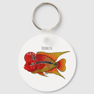 Flowerhorn cichlid fish cartoon illustration key ring