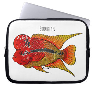Flowerhorn cichlid fish cartoon illustration laptop sleeve