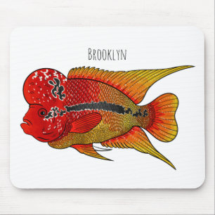 Flowerhorn cichlid fish cartoon illustration mouse pad