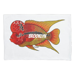 Flowerhorn cichlid fish cartoon illustration pillowcase