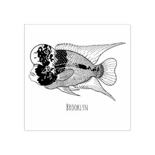 Flowerhorn cichlid fish cartoon illustration rubber stamp