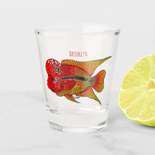 Flowerhorn cichlid fish cartoon illustration  shot glass