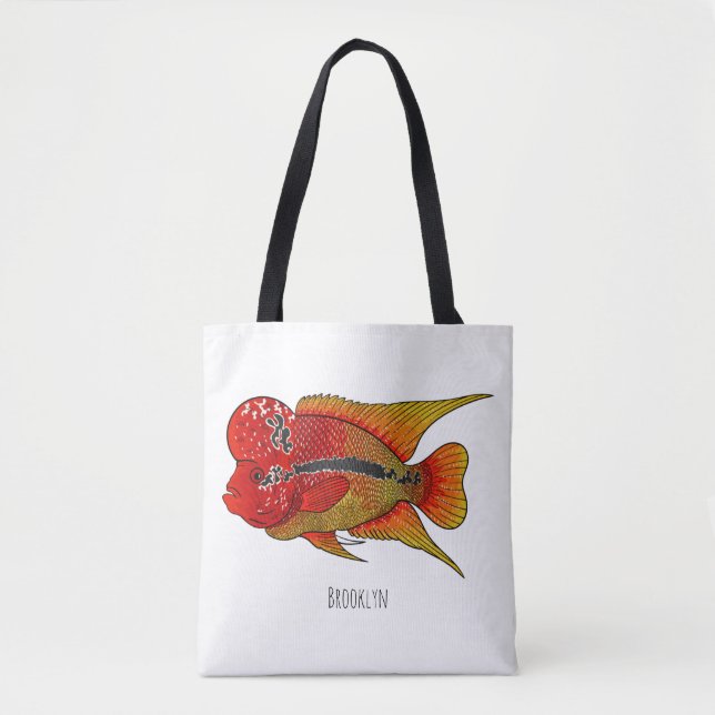 Flowerhorn cichlid fish cartoon illustration tote bag (Front)