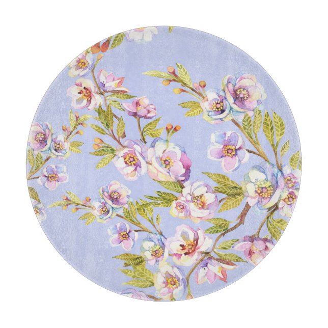 Flowering Apple Cherry Watercolor Pattern Cutting Board (Front)