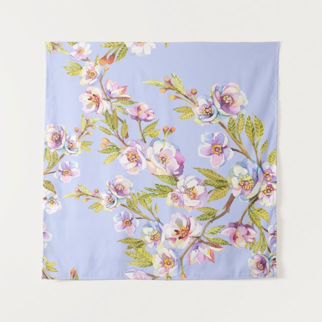 Flowering Apple Cherry Watercolor Pattern Tapestry (Front)