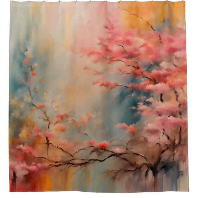 Flowering Branch Wabi Sabi in Pink and Orange Shower Curtain (Front)