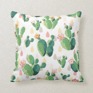 Flowering Cactus On White Background Cushion