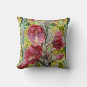 FLOWERING CACTUS ,RED PINK YELLOW FLOWERS  Floral Cushion
