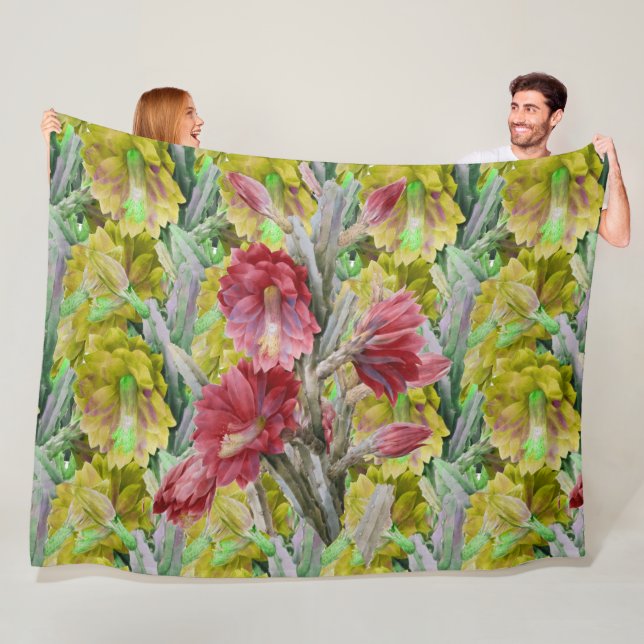 FLOWERING CACTUS ,RED PINK YELLOW FLOWERS  Floral Fleece Blanket (In Situ)
