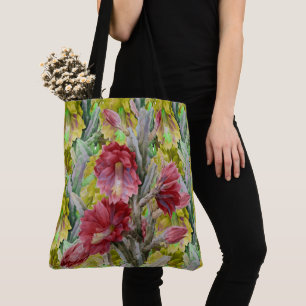 FLOWERING CACTUS ,RED PINK YELLOW FLOWERS  Floral Tote Bag