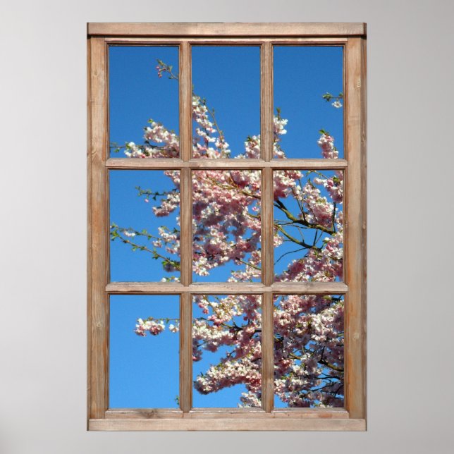 Flowering Cherry Tree View from a Window Poster (Front)