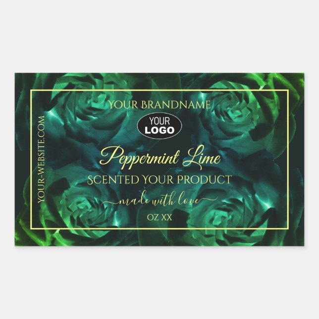 Flowering Dark Green Teal Roses Product Label Logo (Front)