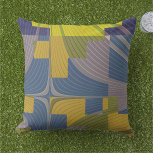 Flowering Fields Modern Abstract Blue Yellow Cushion