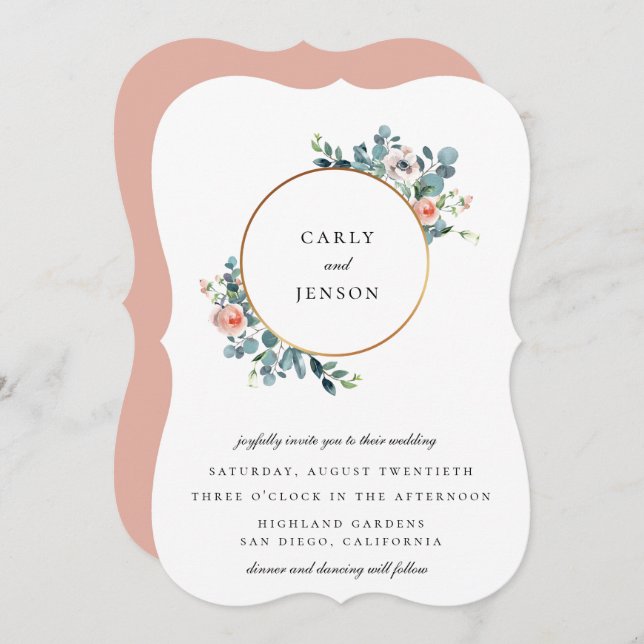 Flowering Garden Golden Hoop Wedding Invitation (Front/Back)