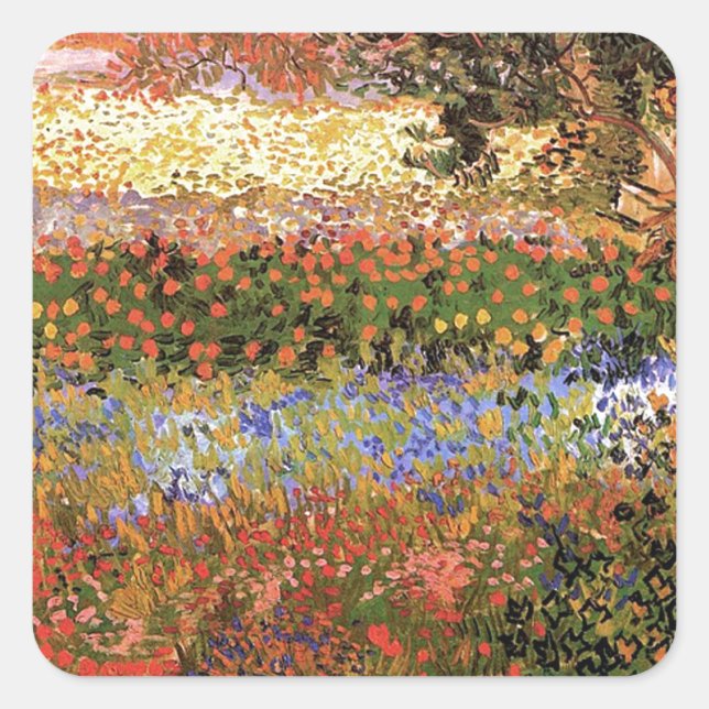 Flowering Garden,Vincent van Gogh. Square Sticker (Front)