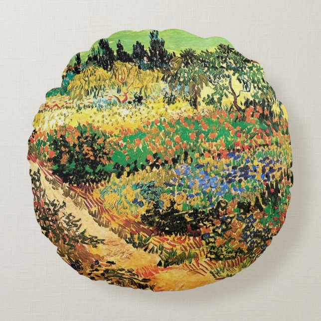 Flowering Garden with Path by Vincent van Gogh Round Cushion (Front)