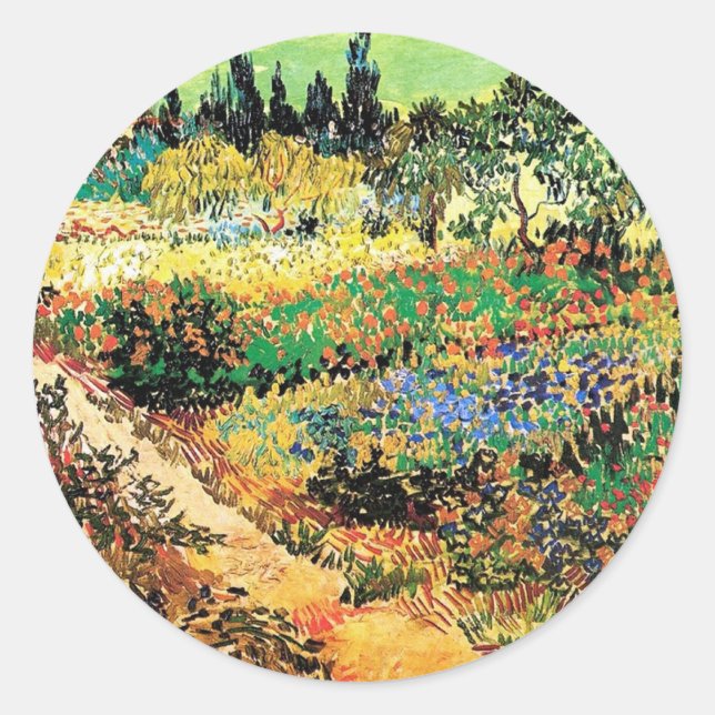 Flowering Garden with Path, Vincent van Gogh Classic Round Sticker (Front)