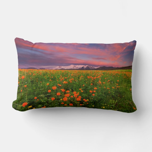 Flowering Globe Flower Lumbar Cushion (Front)