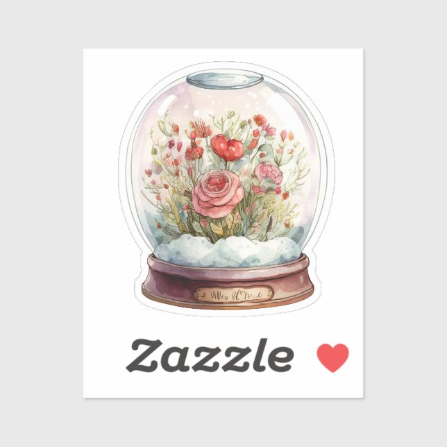 Flowering Heart Snowglobe Sticker For Valentine's  (Sheet)