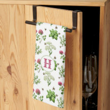 Flowering Herbs and Bumblebees Kitchen Towels