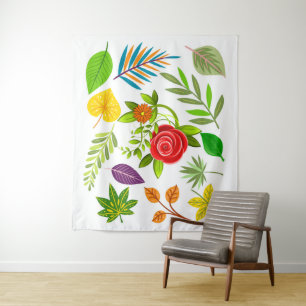 Flowering Jungle Leaves with Botanical Flower Tapestry
