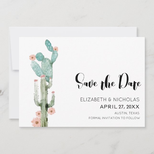 Flowering Love - Cactus Photo Save The Date (Front)