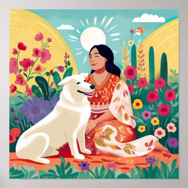 Flowering Love for Self, Woman & Rescue Dog Print (Front)