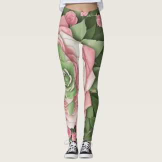 Flowering of Green Leaves and Rosas Flowers Leggings