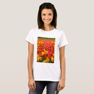 FLOWERING OF TULIPS ON WOMAN T-SHIRT