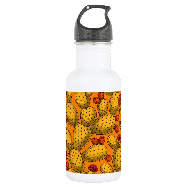 Flowering opuntia in yellow 532 ml water bottle (Front)