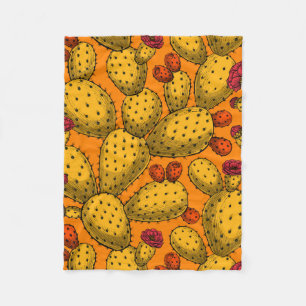 Flowering opuntia in yellow fleece blanket