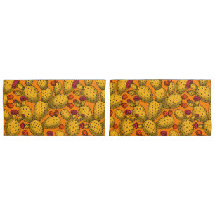 Flowering opuntia in yellow pillowcase