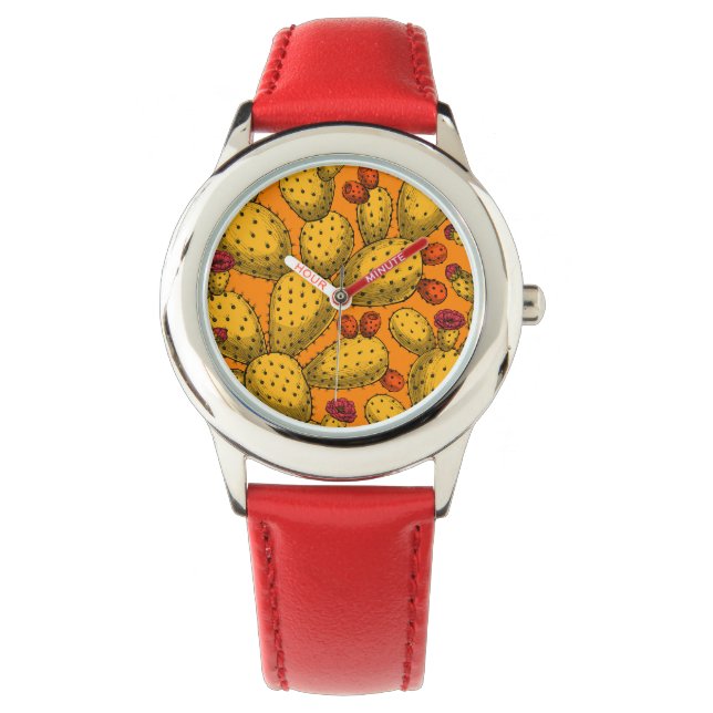Flowering opuntia in yellow watch (Front)
