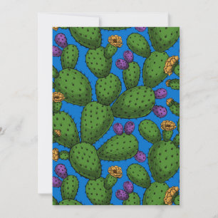 Flowering opuntia on blue