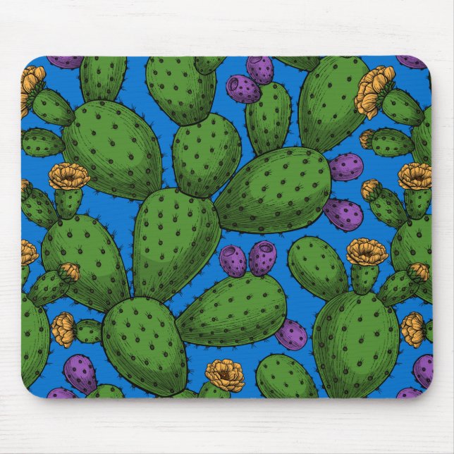 Flowering opuntia on blue mouse pad (Front)