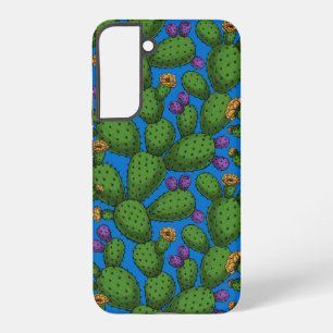 Flowering opuntia on blue samsung galaxy case