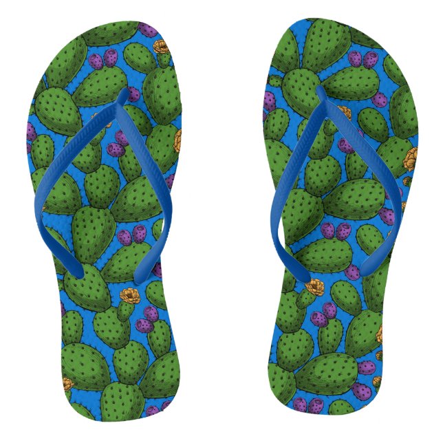 Flowering opuntia on blue thongs (Footbed)