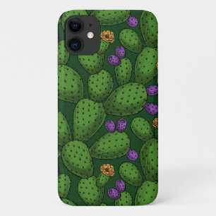 Flowering opuntia on dark green iPhone 11 case