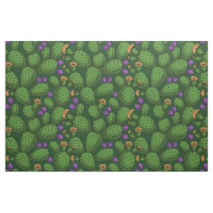 Flowering opuntia on dark green fabric