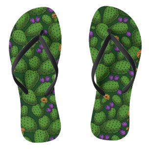 Flowering opuntia on dark green thongs