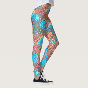 Flowering peach and aqua under hammered glass leggings