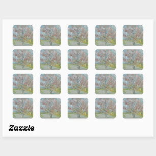Flowering Peach Tree Square Sticker
