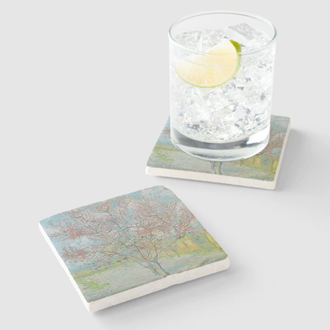 Flowering Peach Tree Stone Coaster (Side)