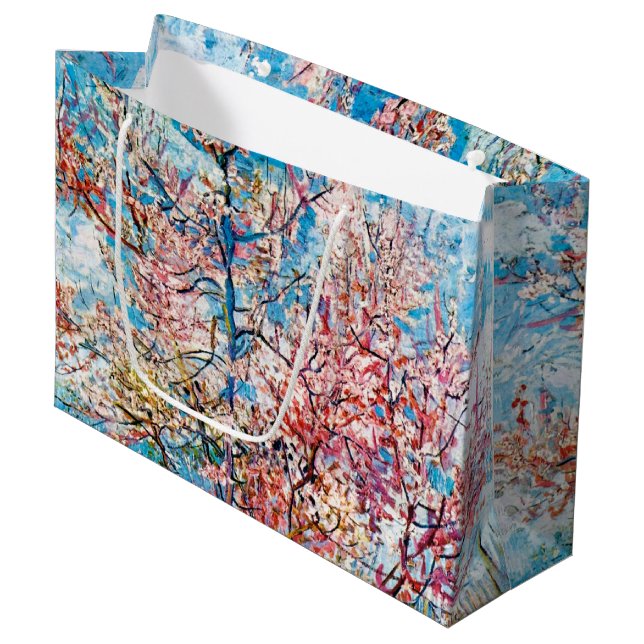 Flowering Peach Tree, Van Gogh Large Gift Bag (Front Angled)