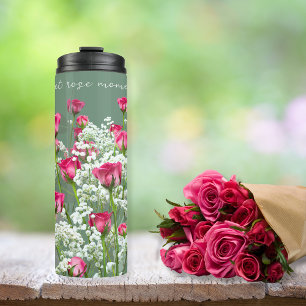 Flowering Pink Roses   Sweet Floral   Personalised Thermal Tumbler